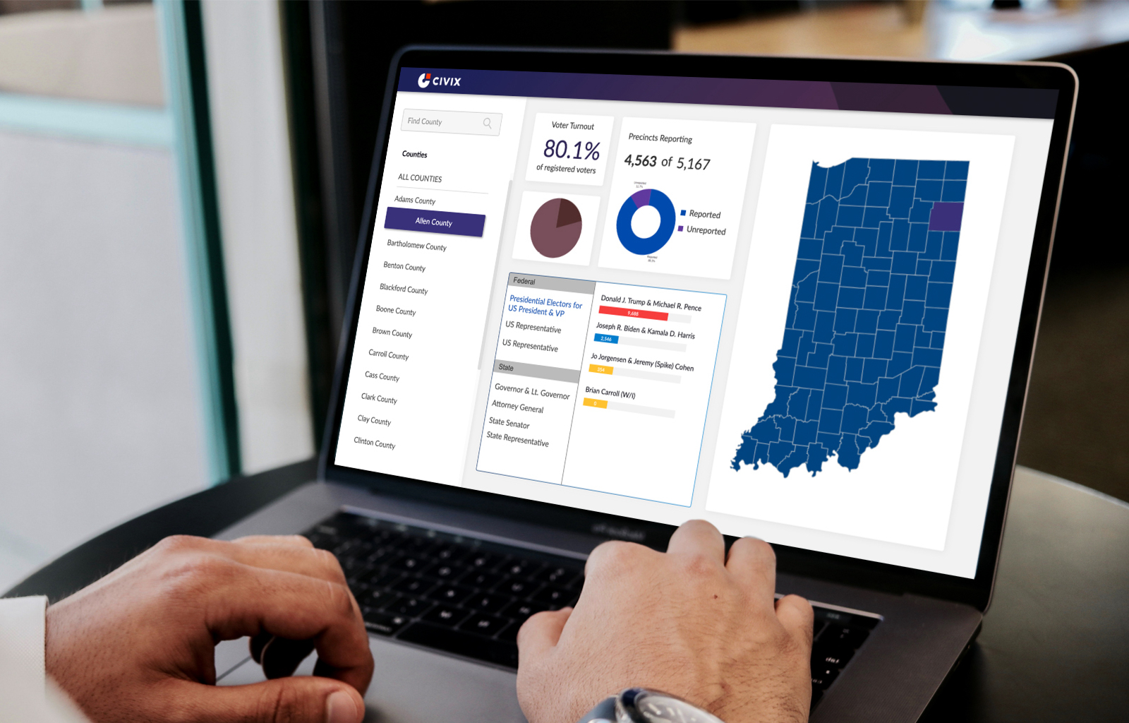 Laptop displaying Civix election management software