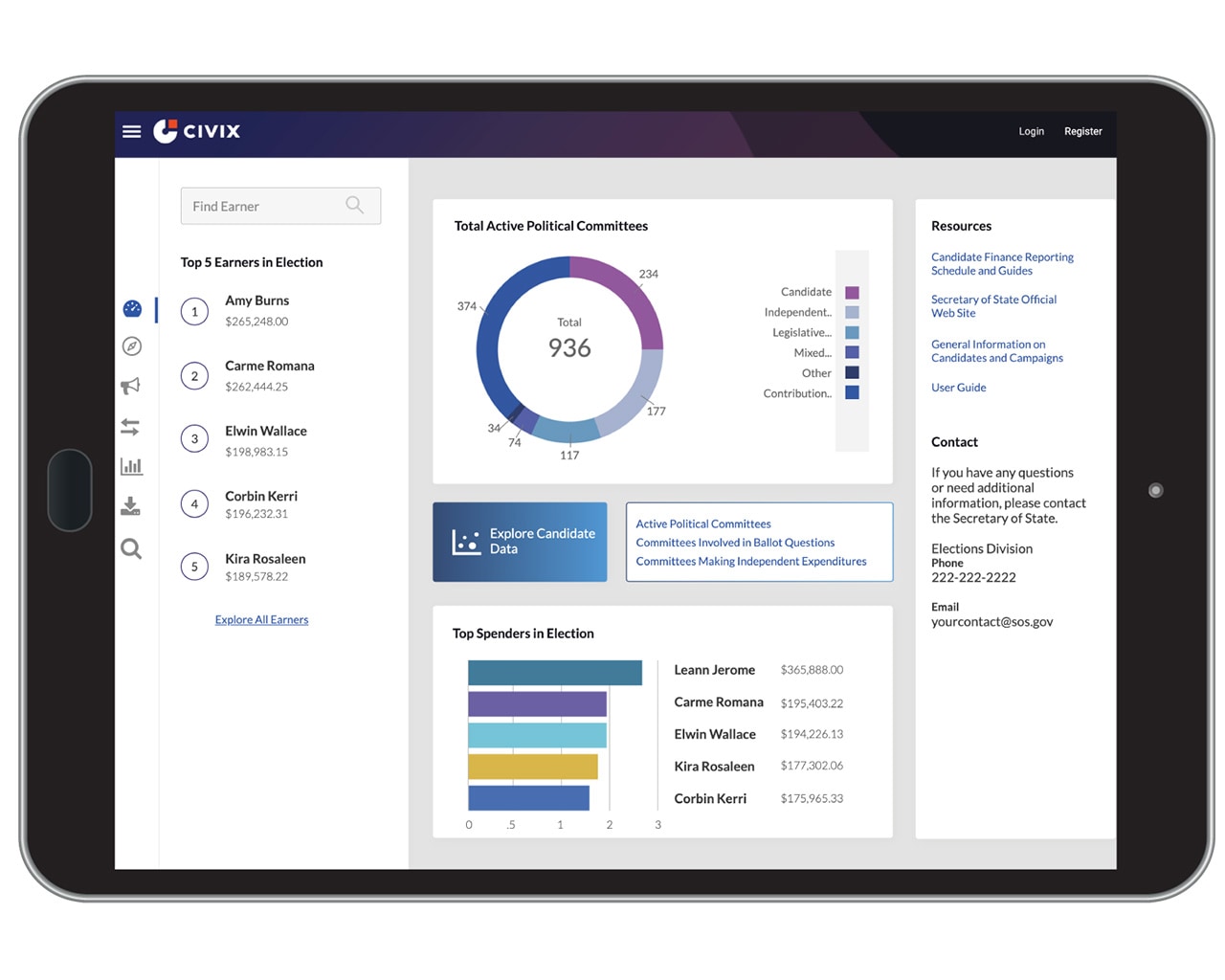 Civix election software on an iPad