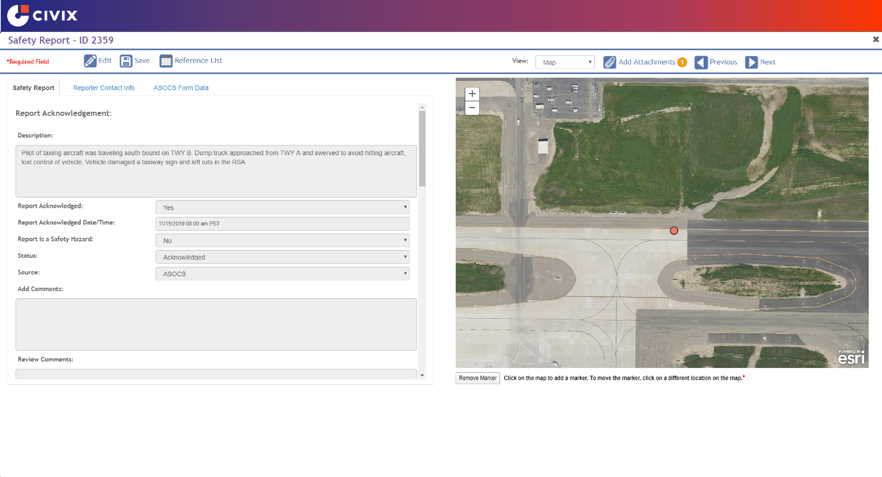 Civix's Safety Management System Screenshot